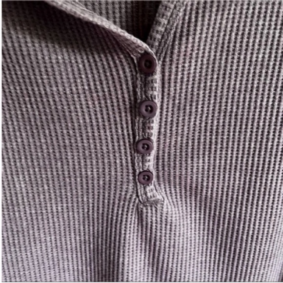 Zyia Active Don't Wake Me Up shirt purple waffle knit thermal buttons v neck - Picture 4 of 8